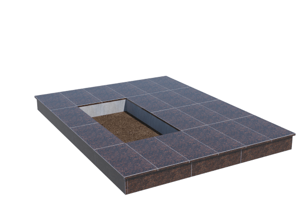 Площадки на могилу в Екатеринбурге | Площадка с вертикальной (15 см) облицовкой Дымовским гранитом (под цветник)