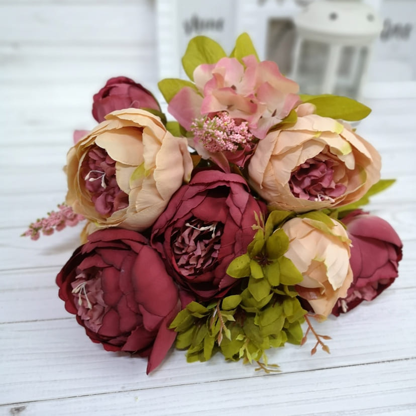 Искусственные цветы в Екатеринбурге | Цветы искусственные «Пионы», персиково-малиновые, букет