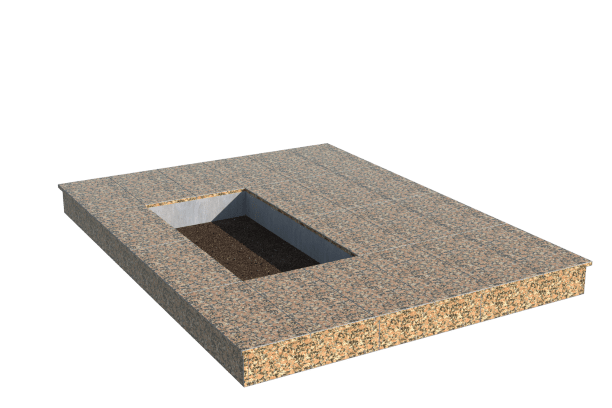 Площадки на могилу в Екатеринбурге | Площадка с вертикальной (15 см) облицовкой Южно-султаевским гранитом (под цветник)