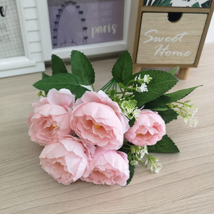 Искусственные цветы в Екатеринбурге | Цветы искусственные «Минипиончики с гипсофилой», нежно-розовые, букет