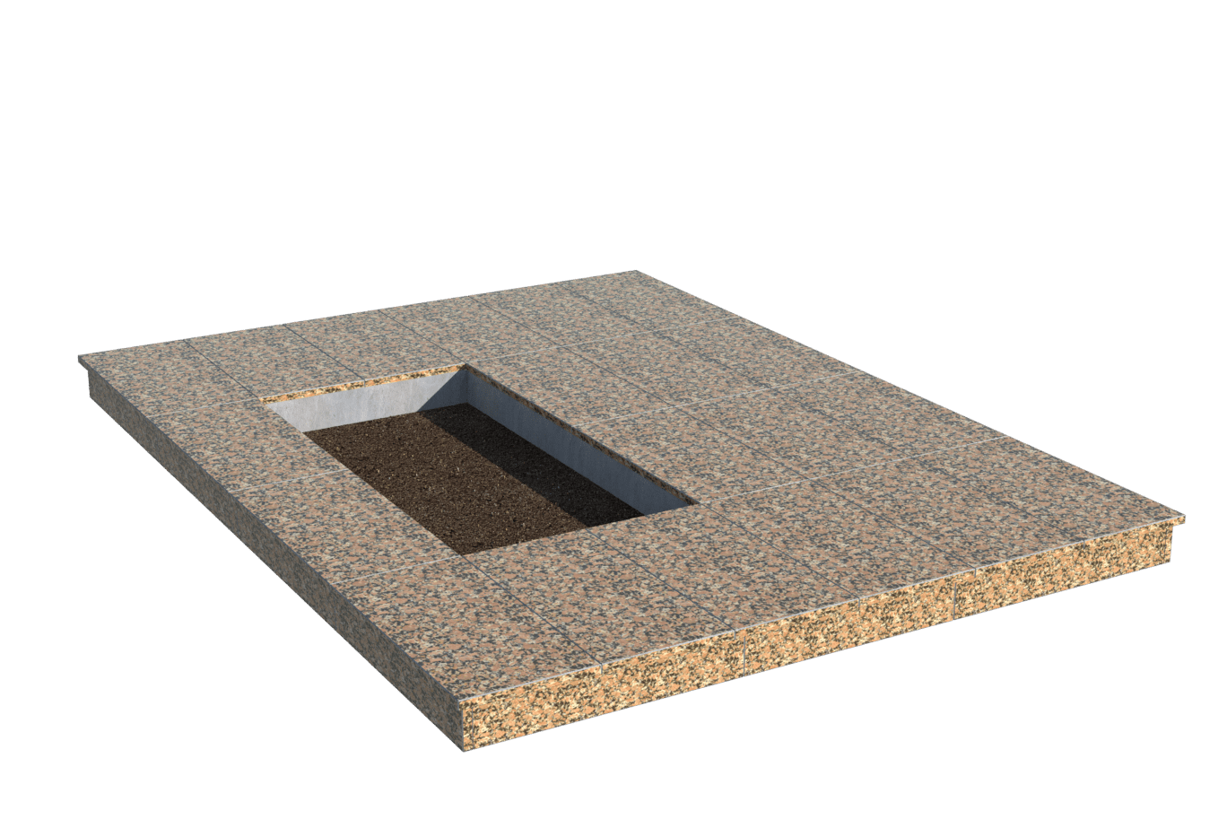 Площадки на могилу в Екатеринбурге | Площадка с вертикальной (10 см) облицовкой Южно-Султаевским гранитом (под цветник)