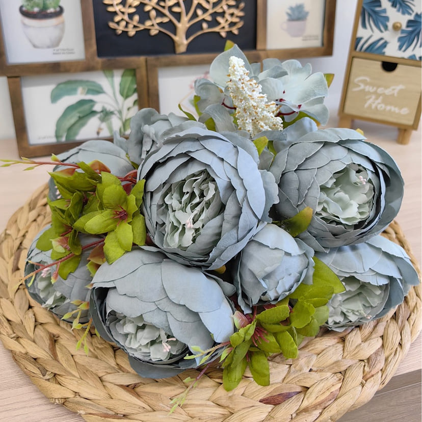 Искусственные цветы в Екатеринбурге | Цветы искусственные «Пионы», серо-голубые, букет